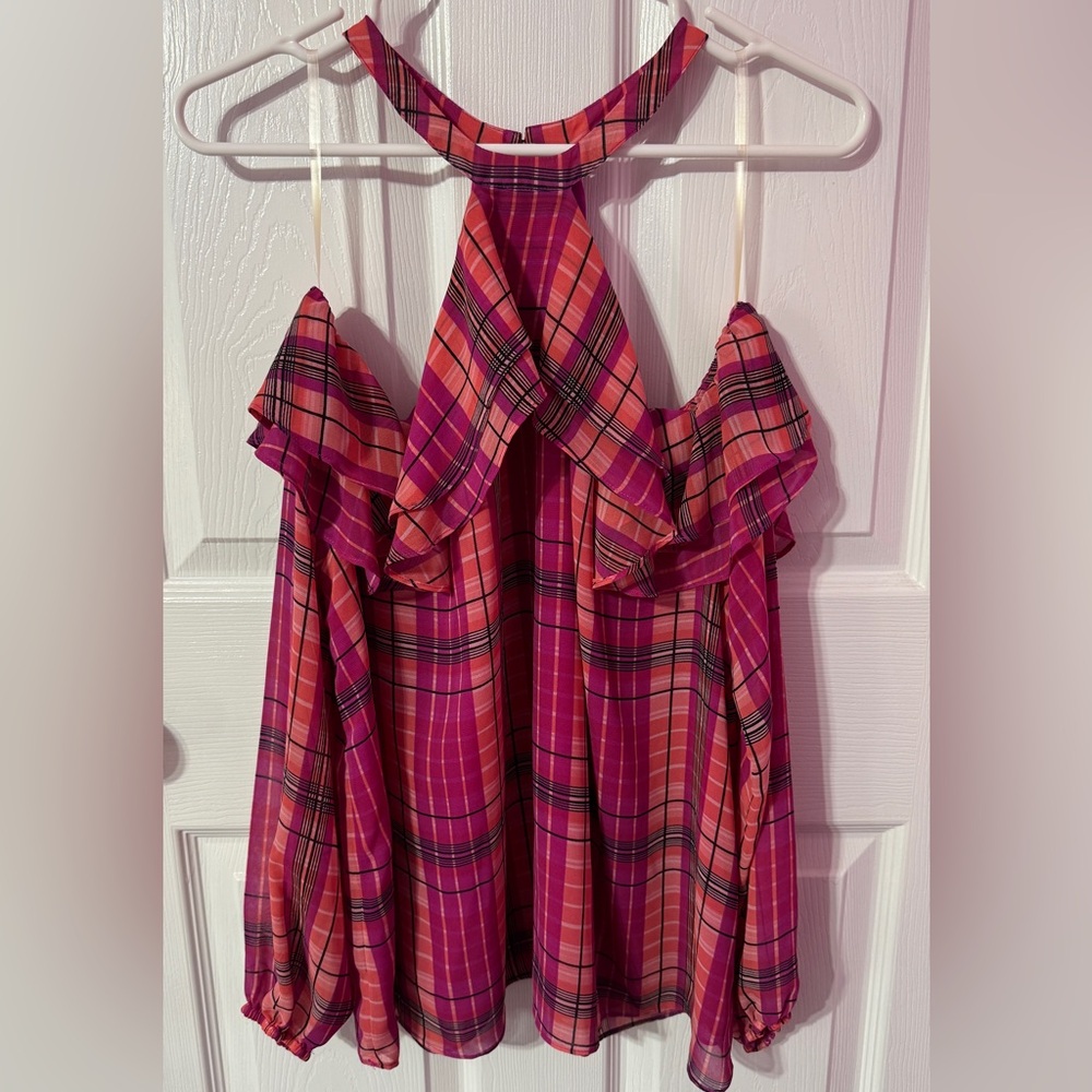 INC International Concepts Pink Plaid Blouse